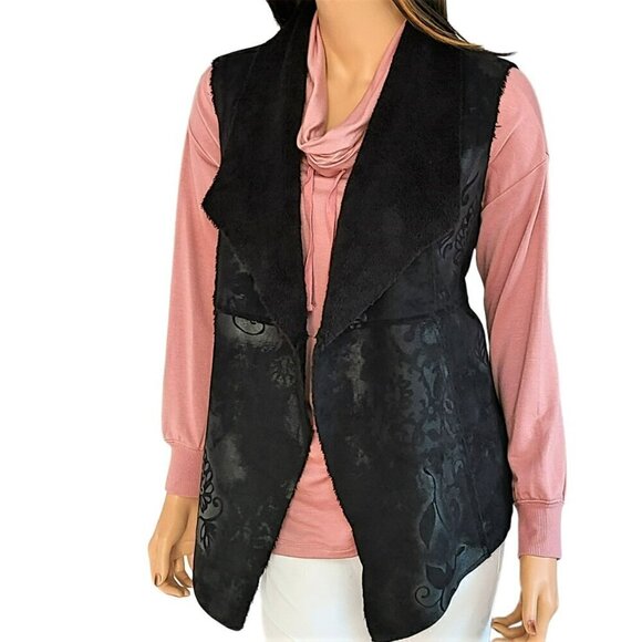 New! Dylan Floral Print Vintage Look Faux Suede Fur Lined Boho Vest - Picture 3 of 10